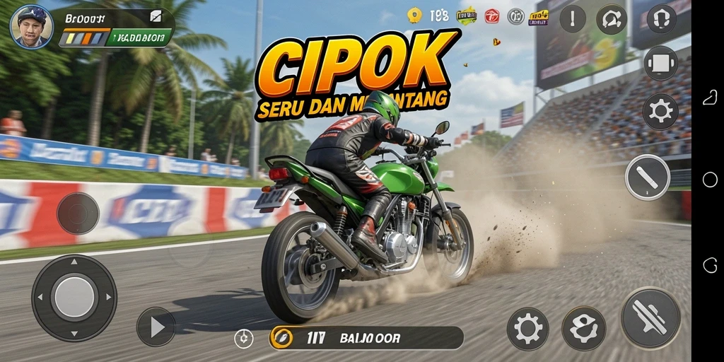 Tampilan gameplay balap motor yang mendebarkan di CIPOK.