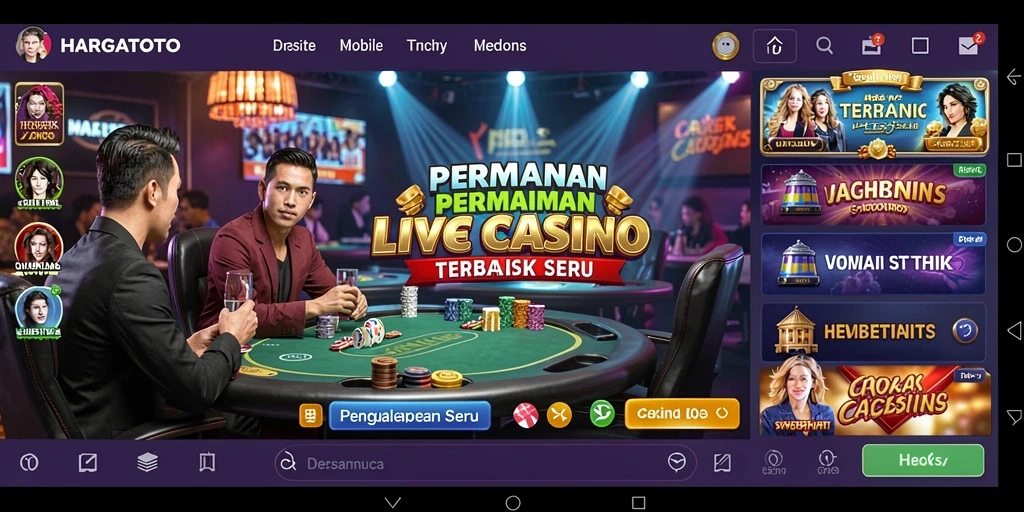 Screenshot gameplay HARGATOTO menampilkan dealer langsung dan suasana permainan yang mendebarkan.