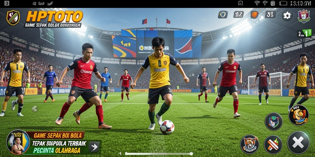 Tampilan gameplay seru di HPTOTO dengan aksi sepak bola yang mendebarkan.
