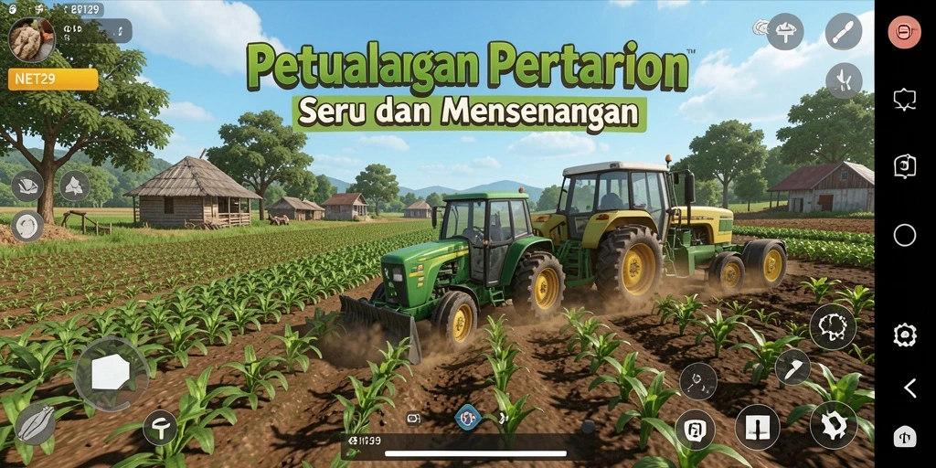 Screenshot utama NET29 menampilkan gameplay pertanian yang menarik dan interaktif.