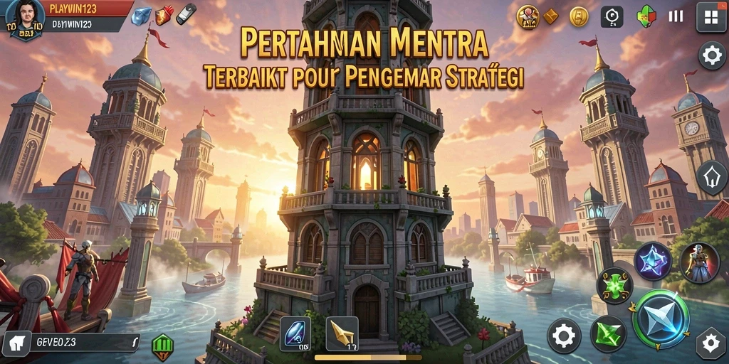 Tampilan gameplay utama dari PLAYWIN123 yang penuh aksi dan strategi Tower Defense.