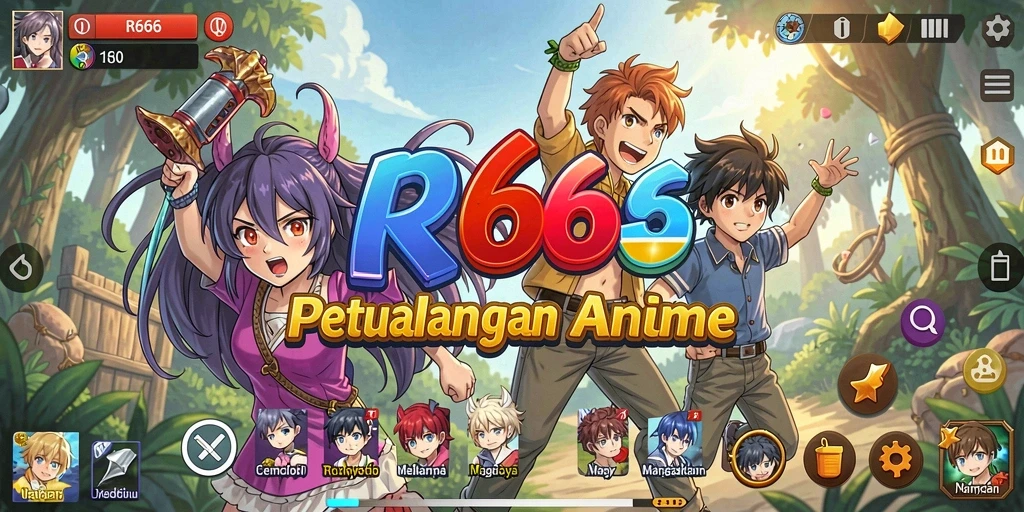Tampilan gameplay RR666 yang penuh aksi dan karakter anime.