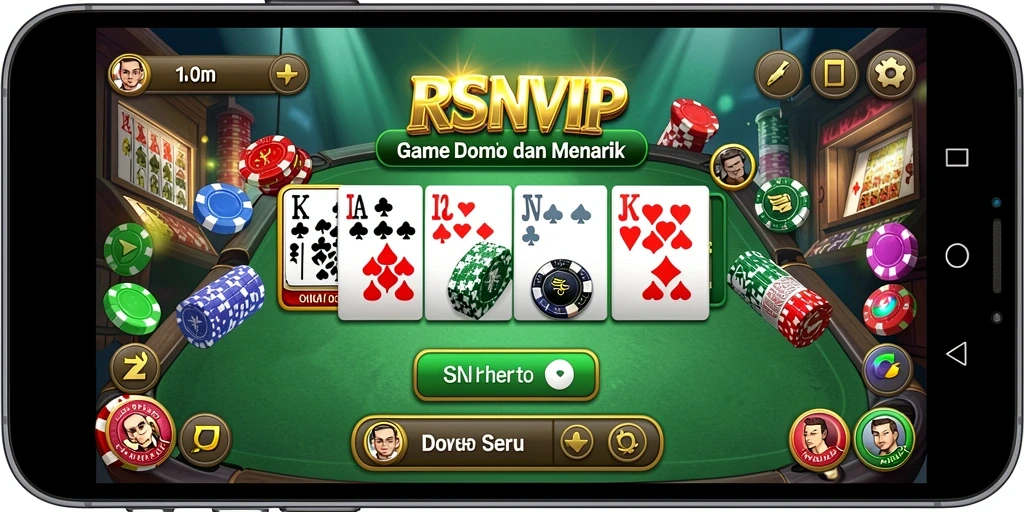 Tampilan gameplay seru dalam RSNVIP yang menampilkan aksi permainan Domino.