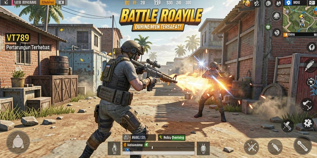 Tampilan utama gameplay VT789 menunjukkan momen seru pertempuran Battle Royale.